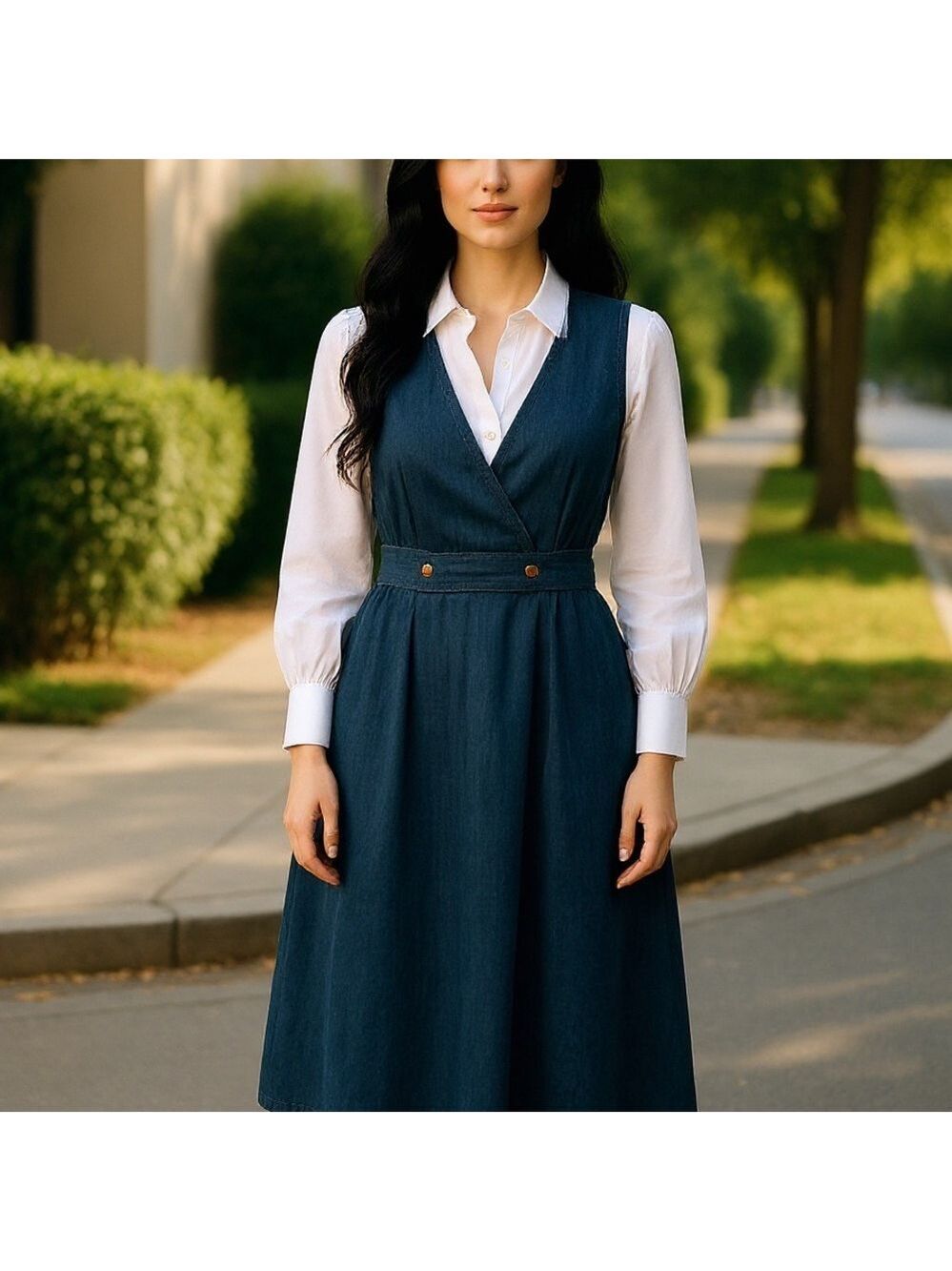 80s JAMES RIVER TRADERS DENIM SLEEVELESS FARMHOUSE JUMPER SHIRT DRESS SZ 10